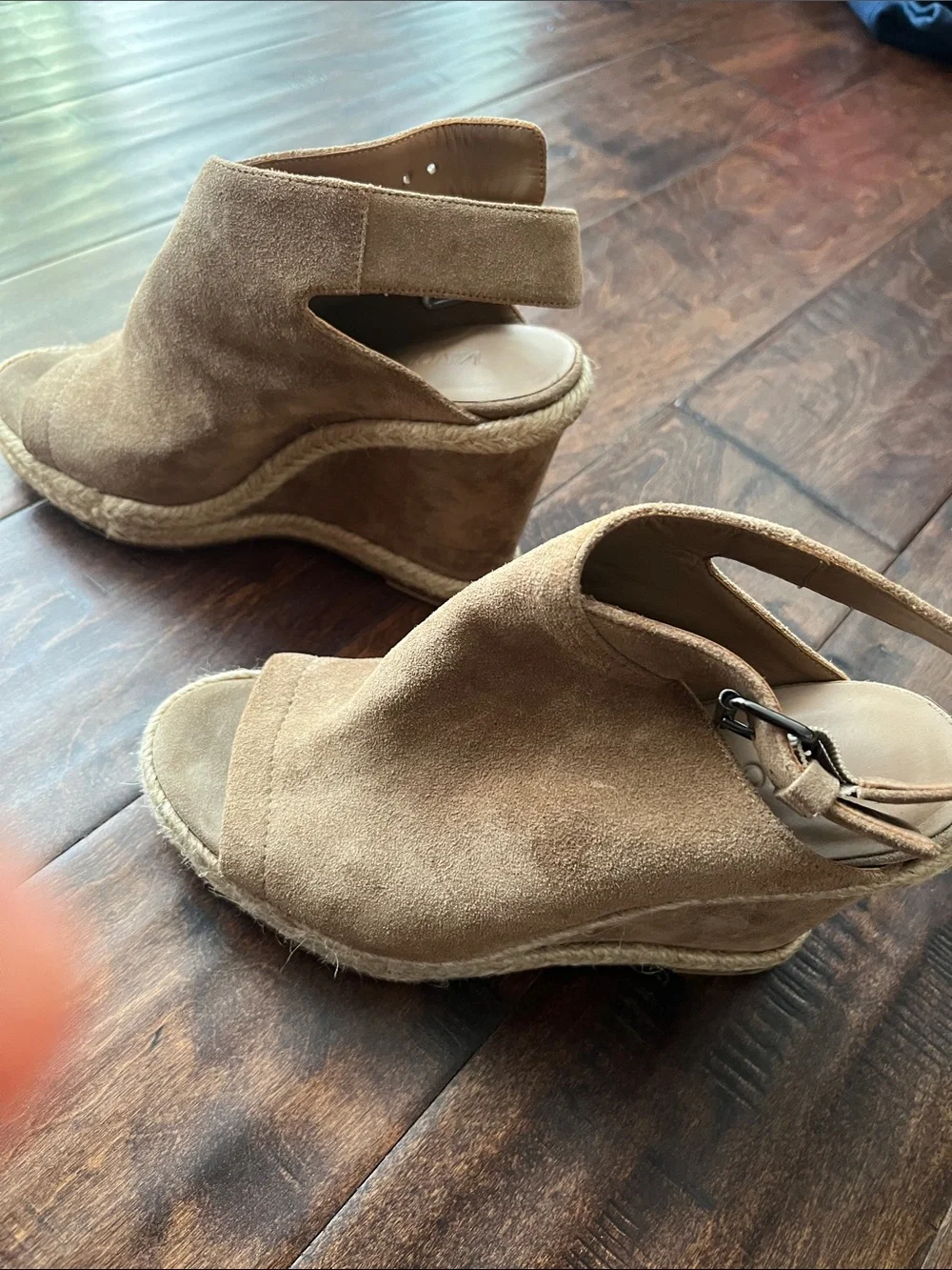 Vince Tan Suede Open-Toe Espadrille Wedge Sandals